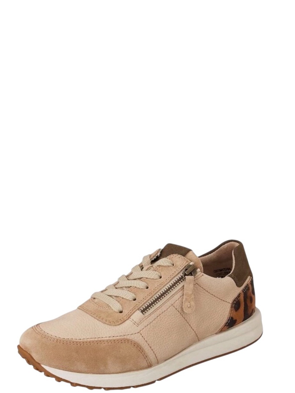 Paul Green 5310 Suede Leopard Heel Cap Lace-Up Side Zipper Low Top Sneakers